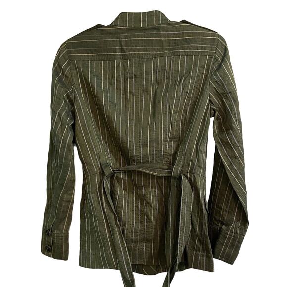 Lafayette 148 Blazer Striped Linen Belted Tie Utility Jacket Womens Size 4 - Picture 2 of 8